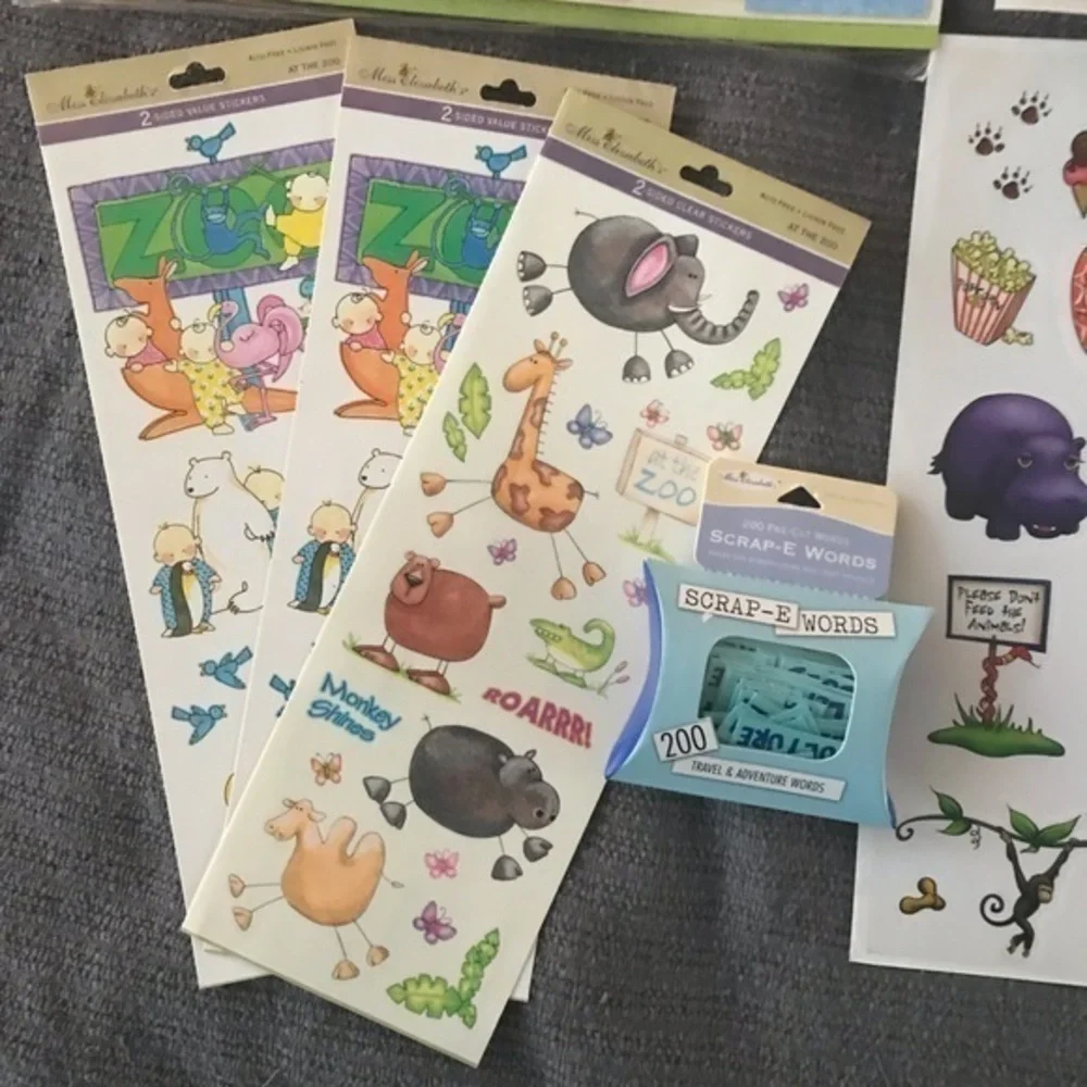 Miss Elizabeth’s Scrapbook Paper & Sticker Bundle. Zoo theme. 10 items. NWOT